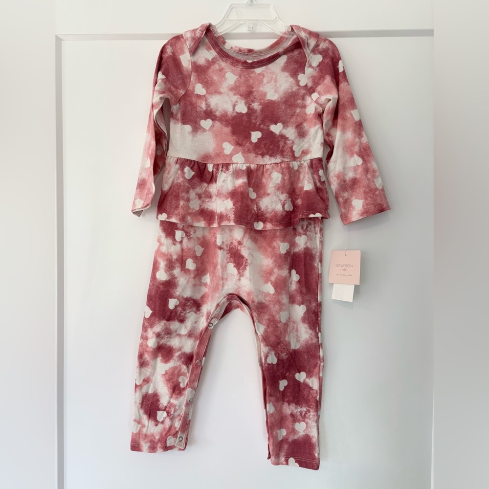 Greyson Mini Pink White Tiedye Heart Print One Piece Jumpsuit Romper 24 months